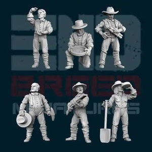 Old West Prospectors (6 Sculpts) / Deadlands / Doomtown / Dead Man&#39;s Hand / Blackwater Gulch / Gunfighter&#39;s Ball / 3D Breed Miniatures