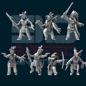 Sioux Warband (7 Sculpts) / Deadlands / Doomtown / Dead Man&#39;s Hand / Blackwater Gulch / Gunfighter&#39;s Ball / 3D Breed Miniatures