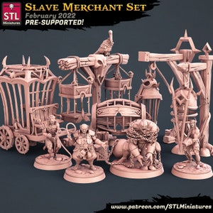 Slave Merchant (4 Characters, plus some cagey scatter terrain) / STL Miniatures / DnD / Pathfinder / 5e