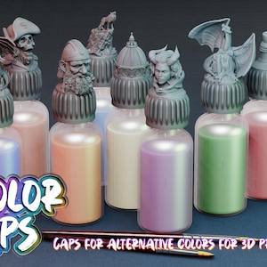 Designer Paint Caps (Nearly 70 Sculpts!) / Printed in Resin / Painting / Swatches / Color Palate / Dropper Bottles / Cross Lances