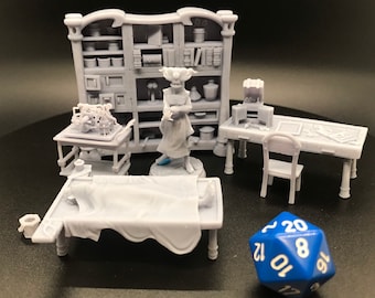Embalmer set (1 Character, maybe 2 if you want to count it like that, plus lots of mortuary scatter terrain) / STL Miniatures