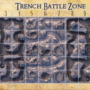 Peças de terreno de trincheira modulares (55 estilos) / Quadrado de tabuleiro de jogo de guerra de 8" x 8" / Selecionar por ID da grade (A1–E11) / Miniatureland