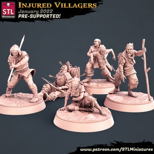 Injured Villagers (5 Gnarly Wounded NPCS and Let&#39;s Face it, a Few Dead Ones) / DnD / 5e / Pathfinder / STL Miniatures
