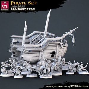Pirate set (8 Characters, plus some GIGANTIC piratical scatter terrain) / DnD / Pathfinder / 5e / STL Miniatures