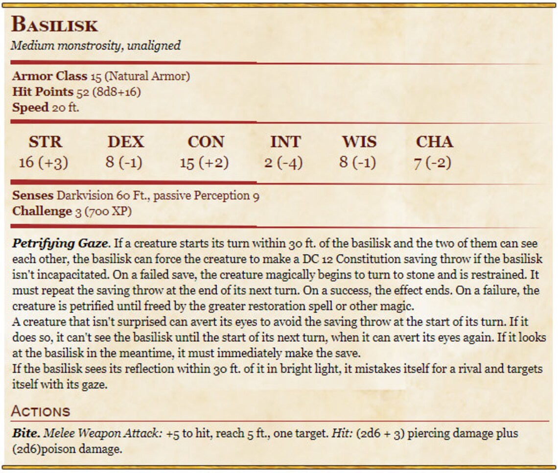 Basilisk / DnD / 5e / Pathfinder / Harry Potter / Chamber of Etsy