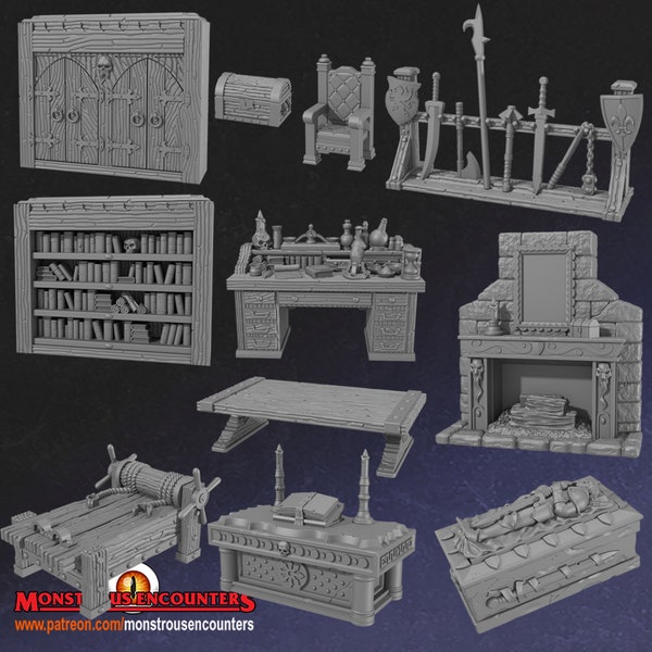 Classic HeroQuest Furniture (11 pieces) / Dungeons and Dragons / Pathfinder / 5e / Classic Board Game / Monstrous Encounters