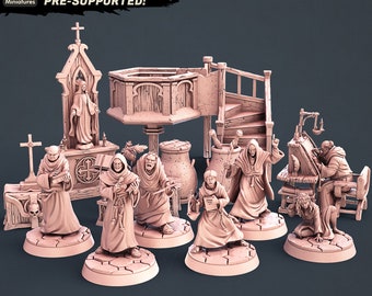 Abbey set (7 Characters, plus tons of Name of the Rose scatter terrain!) / STL Miniatures