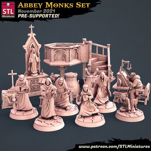 Abbey set (7 Characters, plus tons of Name of the Rose scatter terrain!) / STL Miniatures