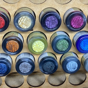 Paint pot/dropper bottle color reference tokens (see what each color will actually be!) / Galaad Miniatures