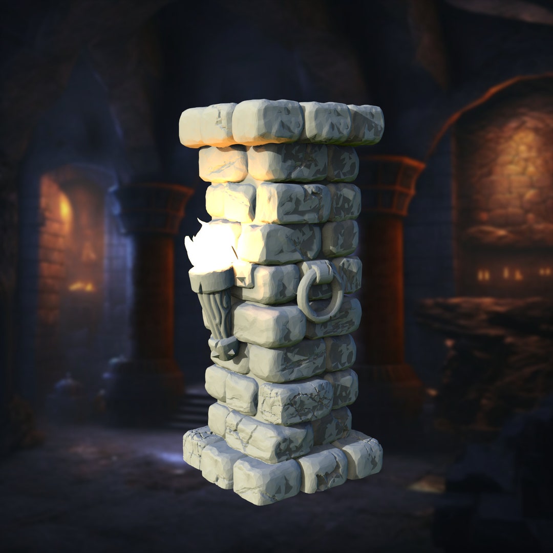 LED Column With Torch with Multiple LED Color Choices Behind a Clear Resin / 5e / Dungeons and