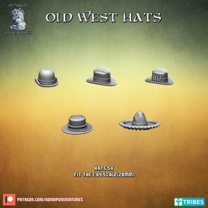 Set of Knocked-off Hats (5 sculpts) / Deadlands / Gunfighter&#39;s Ball / Deadman&#39;s Hand / Savage Worlds / Base Bits / Admiral Apocalypse