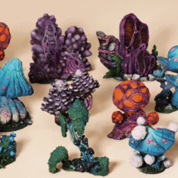Mushroom or Fungi Terrain (45 RESIN pieces across 3 Sets) / Dungeons and Dragons / DnD / Pathfinder / Miniature / 5e / Cast n Play
