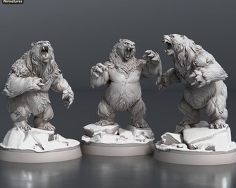 Bear Pack (Medium or Large Beast) / Frostgrave / DnD / Pathfinder / 5e / Miniature / STL Miniatures