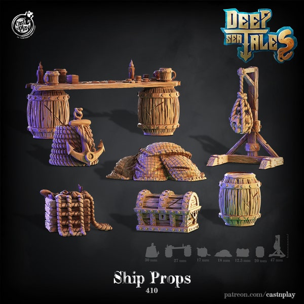 Ship Scatter Terrain (7 Sculpts) / DnD / Pathfinder / 5e / Minature / Pirate / Cast n Play