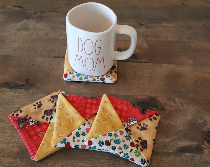 Dog Print Quilted Mug Rugs / Coasters - PawsMidwest