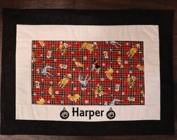 Quilted Double-Sided Dog Food / Feeding Personalized Mat - PawsMidwest