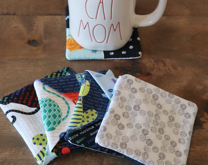 Cat Print Quilted Mug Rugs / Coasters - PawsMidwest