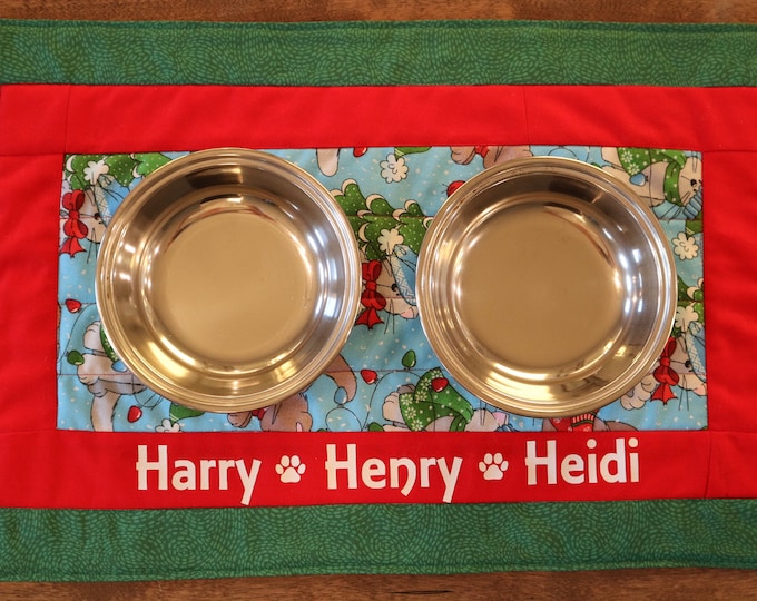 Quilted Double-Sided Cat Food / Feeding Personalized Mat - PawsMidwest