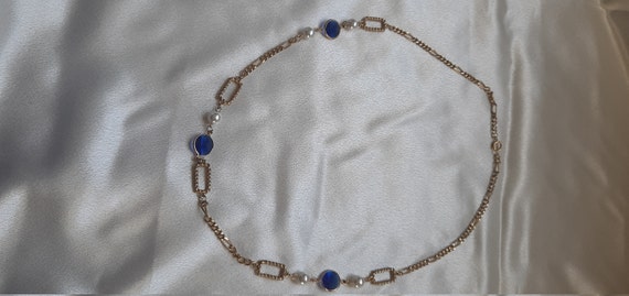 1950s Vintage Chain Necklace; Blue Rhinestone Vin… - image 4