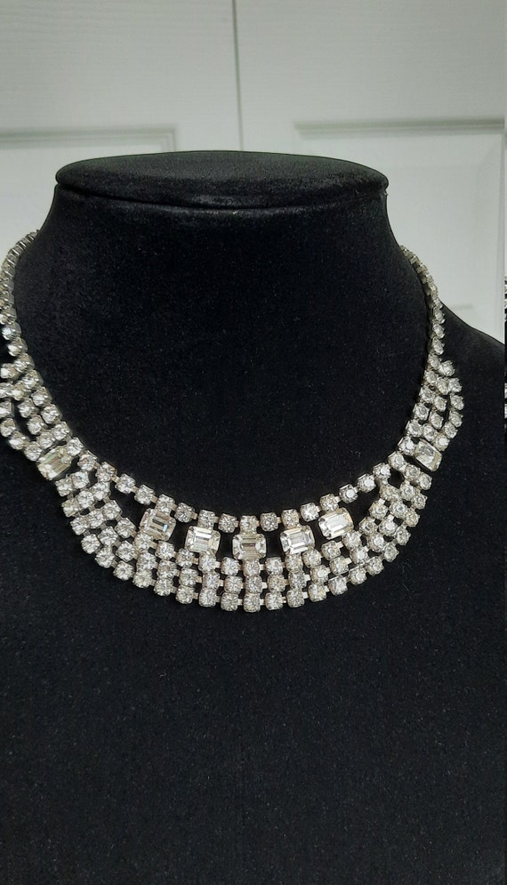 Vintage Rhinestone Bib Necklace, Rhinestone State… - image 5