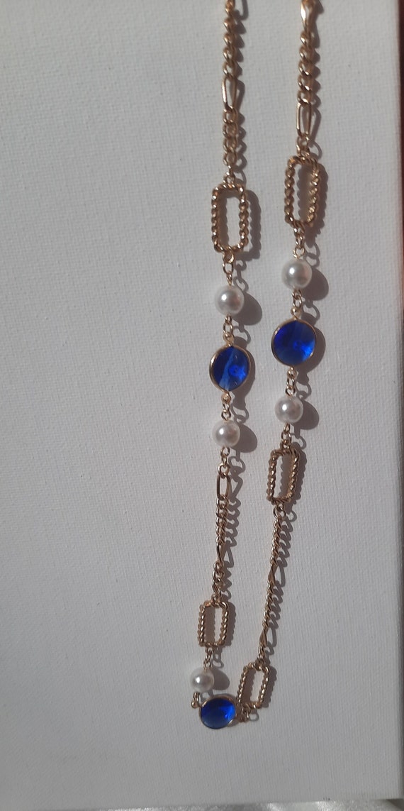 1950s Vintage Chain Necklace; Blue Rhinestone Vin… - image 7