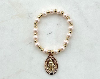 Girl's Catholic Rosary Bracelet, First Communion Bracelet, Religious Gift for Goddaughter, Baptism Gift, Christening Gift, Flower Girl Gift