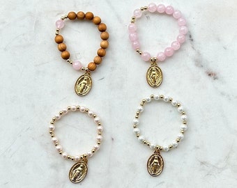 Girl&#39;s Catholic Rosary Bracelet, First Communion Bracelet, Religious Gift for Goddaughter, Baptism Gift, Christening Gift, Flower Girl Gift