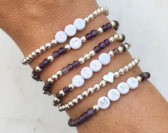 Personalized Word Bracelet, Kids Name Bracelet, Stacking Mama Bracelet, Custom Name Beaded Bracelet, Personalized Gift, Stretch Bracelet