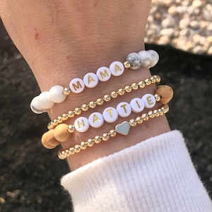 Custom Name Bracelet Stack, Personalized Beaded Bracelet Set, Kids Name Bracelet for Mom, Stacking Bracelets, Gift for Her, Mama Bracelet