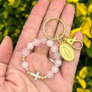 Catholic Rosary Keychain, Pocket Decade Rosary, Miraculous Medal Prayer Beads, Godmother Gift, Confirmation Gift, Catholic Baptism Gift
