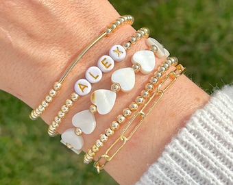 Personalized Word Beaded Bracelet, Custom Name Bracelet Stack, Silver Kids Name Bracelet, Gold Mama Bracelet, Gift for Mom, Mothers Day Gift