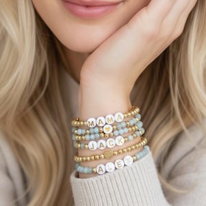 Gold Filled Waterproof Personalized Name Bracelet: Tarnish Free Custom Beaded Stacking Bracelet