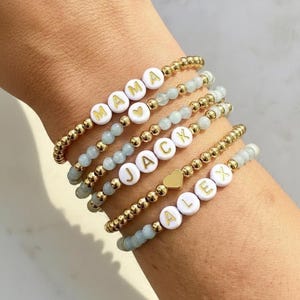 Custom Name Bead Bracelet – Mama, Mom, Auntie or Mimi Letter Bracelet, Stackable Stretch Jewelry, Personalized Word Bracelet
