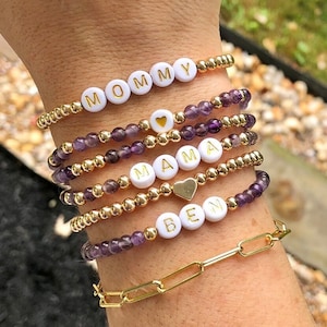 Personalized Word Bracelet, Custom Name Beaded Bracelet, Kids Name Bracelet, Stacking Mama Bracelet, Personalized Gift, Stretch Bracelet