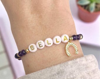 Custom Name Horse Bracelet: Gemstone Pet Memorial Jewelry