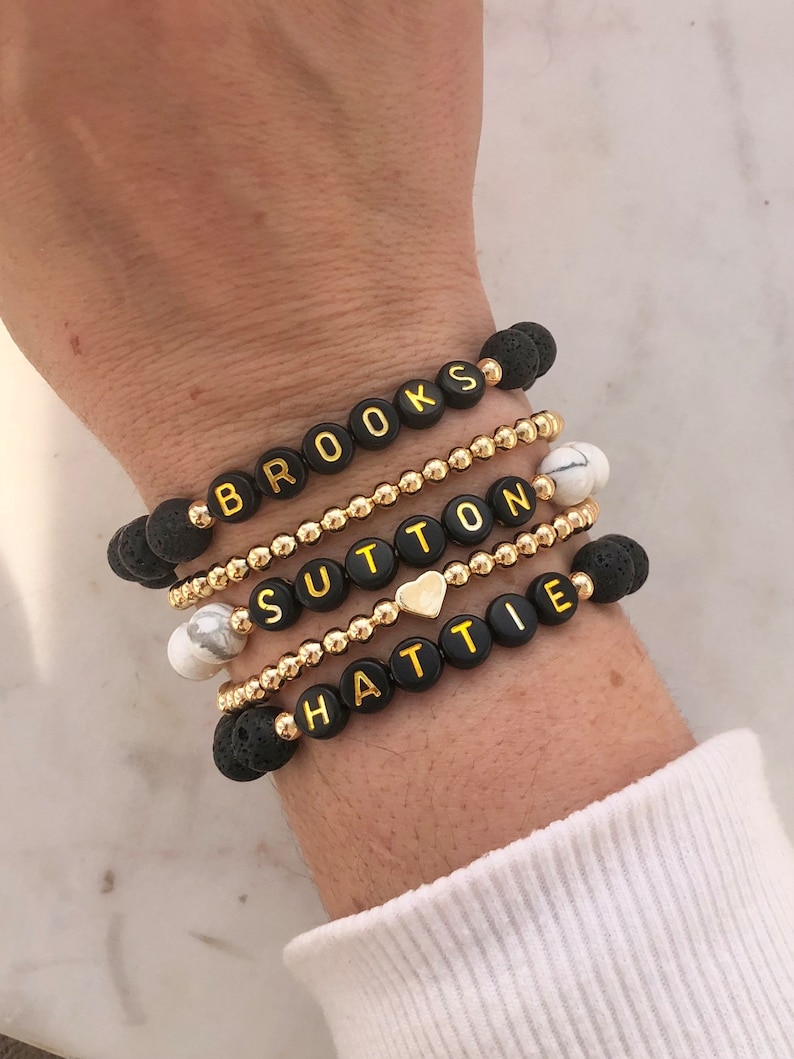 Personalized Beaded Name Bracelet Stack Custom Word Bracelet Etsy