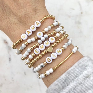 Custom Beaded Name Bracelet, Personalized Word Bracelet Stack, Kids Name Stretch Bracelet, Mama Bracelet Set, New Mom Gift, Mothers Day Gift