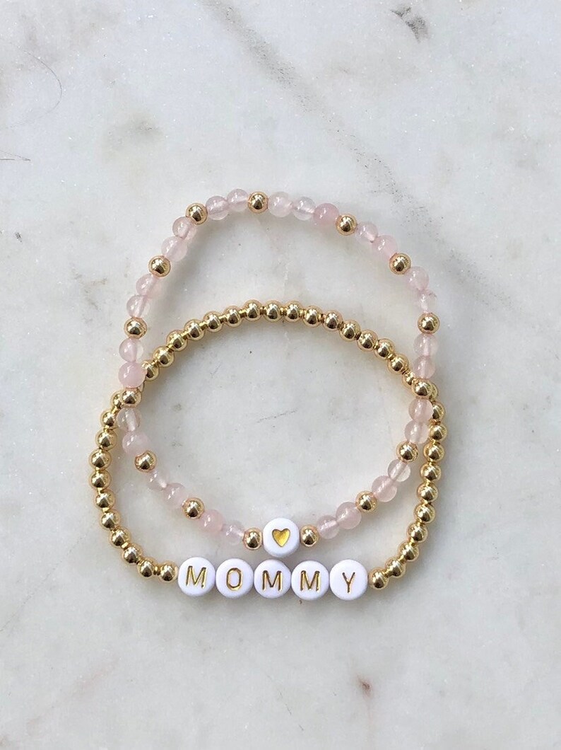 Beaded Name Bracelet Stack Personalized Mama Bracelet Etsy