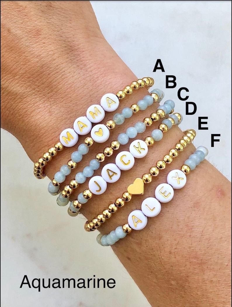 Pulsera de palabras personalizada, pulsera con nombre de niños, pulsera de mamá apilable, pulsera con cuentas de nombre personalizado, regalo personalizado, pulsera elástica imagen 2