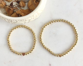 Gold Mama Mini Bracelet Set, Matching Mom Daughter Jewelry, Mommy and Me Gift, Heart Matching Bracelets, Mother’s Day Gift, Daughter Gift