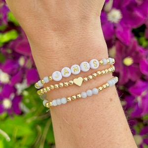 Custom Beaded Name Bracelet Stack: Gemstone Word Bracelet