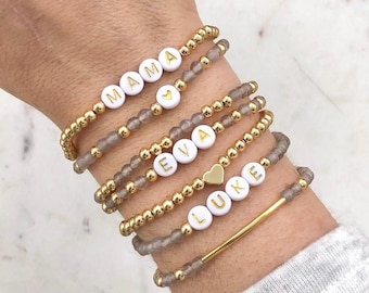 Gold Filled Personalized Name Bracelet: Waterproof Custom Beaded Stacking Bracelet