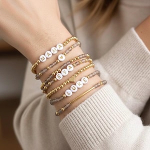 Custom Beaded Name Bracelet, Personalized Word Bracelet Stack, Kids Name Stretch Bracelet, Mama Bracelet Set, New Mom Gift, Mothers Day Gift