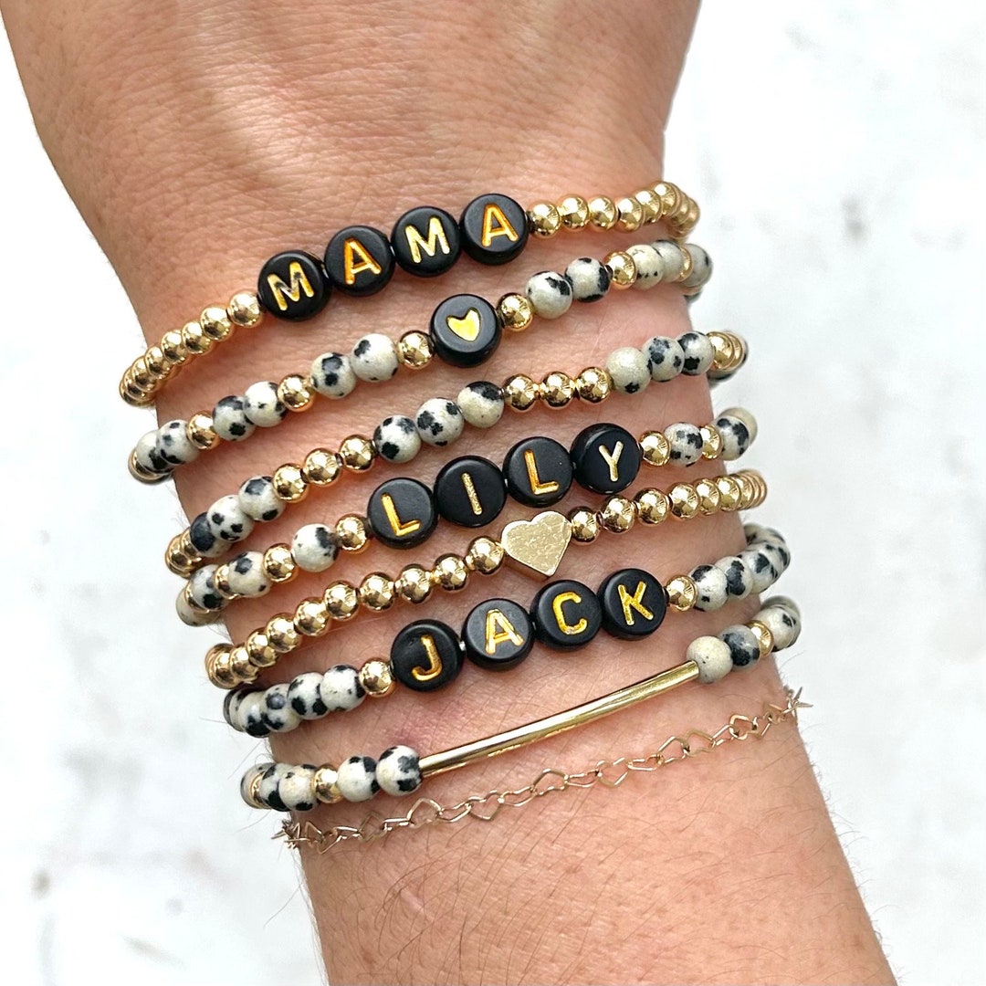 Custom Beaded Name Bracelet, Personalized Word Bracelet Stack, Kids