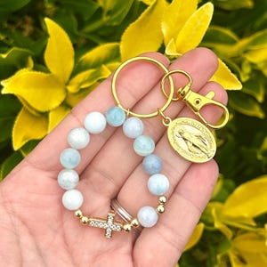 Katholieke rozenkrans kralen tasbedel, wonderbaarlijke medaille sleutelhanger bedel, portemonnee bedel doopcadeau, handtas bedel religieus cadeau, christelijke sieraden