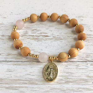 Catholic Rosary Bracelet for Women, Wood Beaded Stretch Rosary, Confirmation Sponsor Gift, Godmother Gift, Catholic Jewelry, Religious Gift