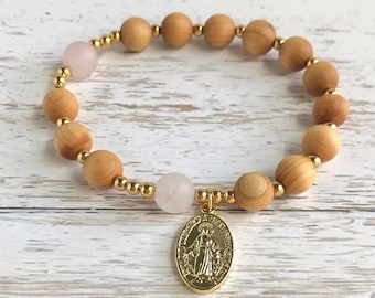 Catholic Rosary Bracelet for Women, Wood Beaded Rosary Bracelet, Confirmation Sponsor Gift, Godmother Bracelet Gift, Catholic Jewelry Gift