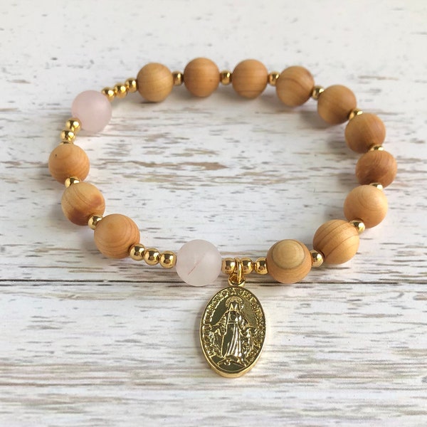 Catholic Rosary Bracelet for Women,  Confirmation Gift, Wooden Rosary Beads, First Communion Bracelet, Mothers Day Gift, Miraculous Medal