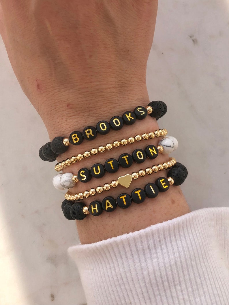 Personalized Beaded Name Bracelet Stack Custom Word Bracelet Etsy