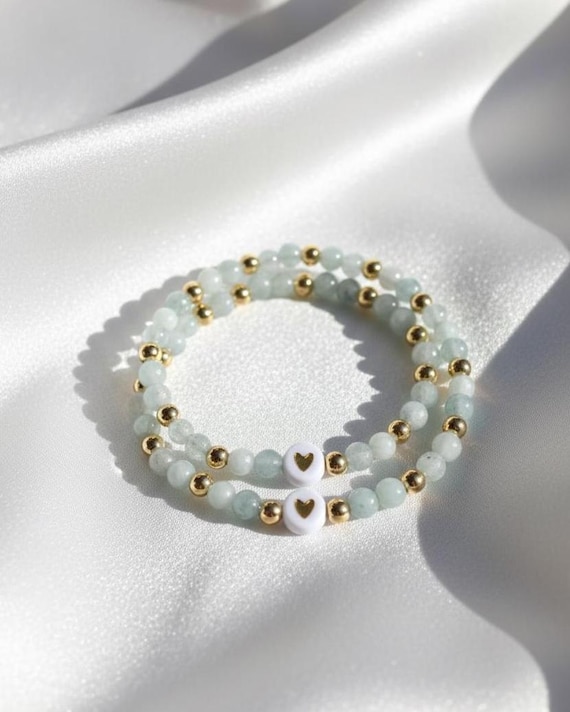 Bracciale con perline in argento per madre e figlia: bracciale elastico con doppio cuore - Italia